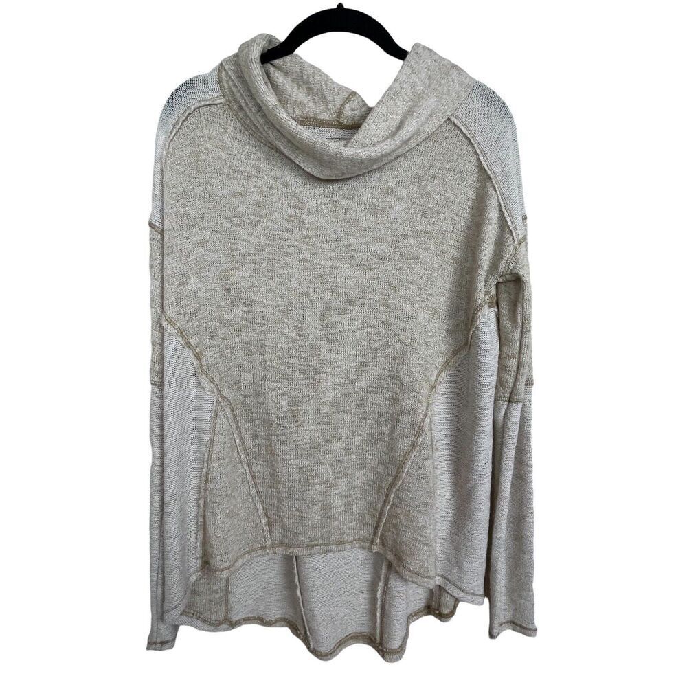 We The Free Cowl Neck Tunic XS Tan High Low Boho Cozy Knit Lagenlook Slouchy